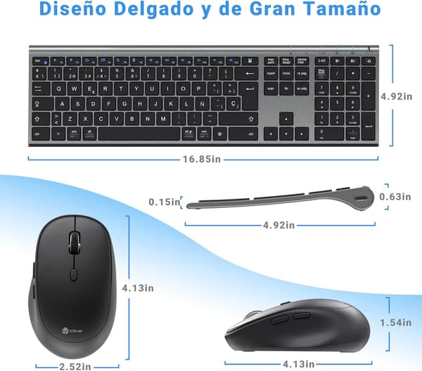 Tastatursæt trådløst | QWERTY | grå | Bluetooth | USB-modtager | 3 enheder