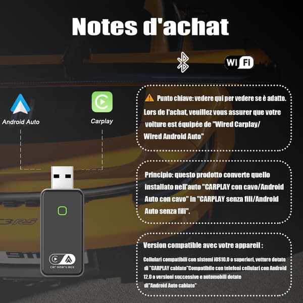 USB-adapter til trådløs CarPlay & Android Auto | 2-i-1 dongle | multimediesystem