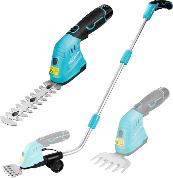 Grässax 12V 2-i-1 | häcktrimmer | teleskopskaft | 2Ah batteri | laddare