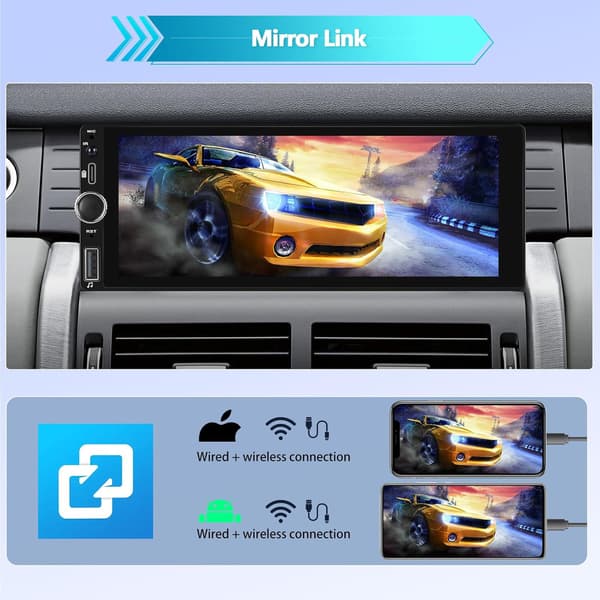 Køretøjsradio 1-DIN | Android 13 | 6,86-tommer skærm | CarPlay | Android Auto | Bluetooth