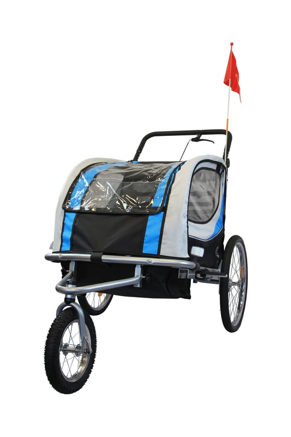 Multifunktionell cykelkärra blå | 2-sits | barnvagn | stötdämpad