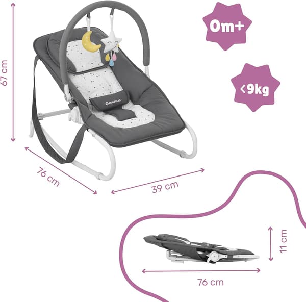 Babysitter Easy grå | 76 x 39 x 67 cm | ställbar vilstol
