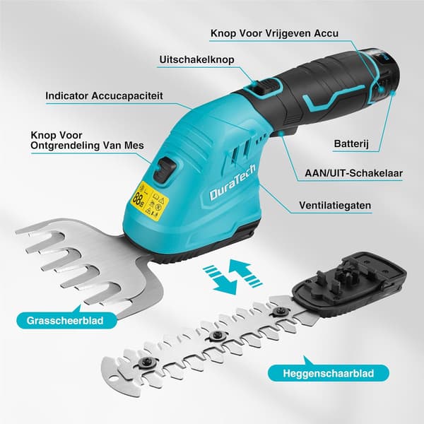 Grässax 12V 2-i-1 | häcktrimmer | teleskopskaft | 2Ah batteri | laddare