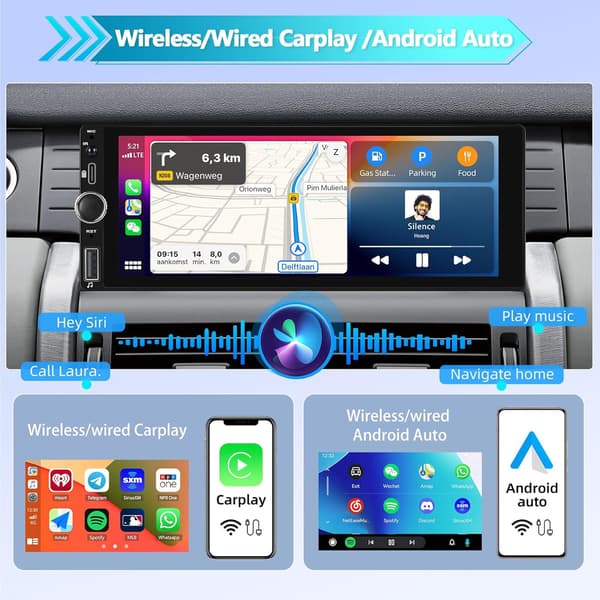 Køretøjsradio 1-DIN | Android 13 | 6,86-tommer skærm | CarPlay | Android Auto | Bluetooth