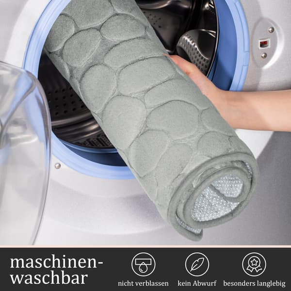 Badrumsmatta 5-delars set | Ljusgrå | Memory foam | Halkfri | Stenmönster