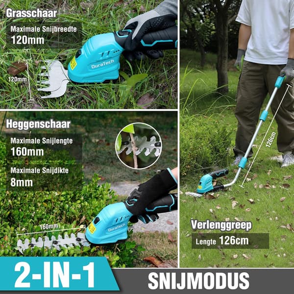 Grässax 12V 2-i-1 | häcktrimmer | teleskopskaft | 2Ah batteri | laddare