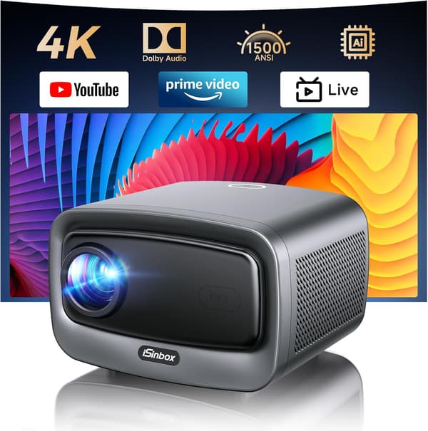 Smart projektor 4K | 1500 ANSI lumen | WiFi 6 | Bluetooth | Autofokus | Grå