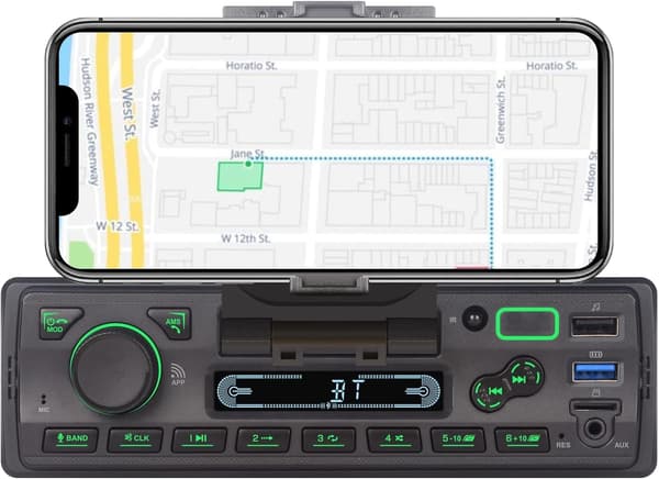 Multimediaenhet bil | Svart | Bluetooth | 1-DIN | App-styrd