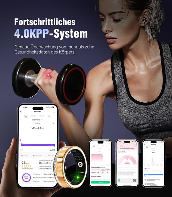 Fitnessring med trådlöst laddningsfodral | 2025-modell | Android/iOS | Silver