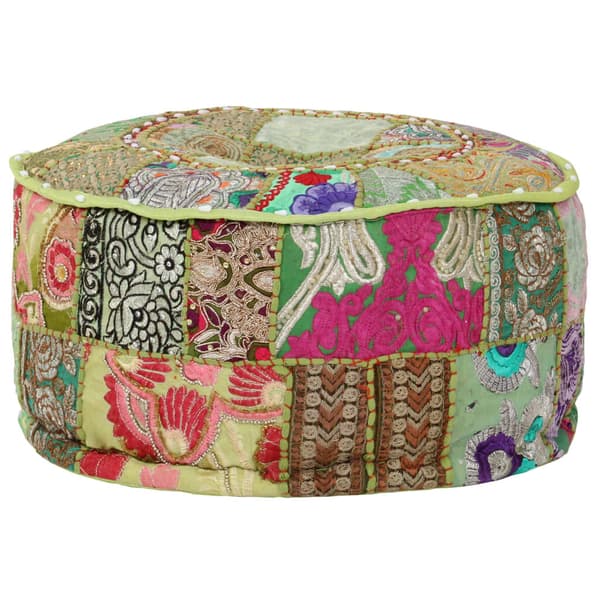 Patchwork-puf rund grøn | 40x20 cm | bomuld | håndlavet