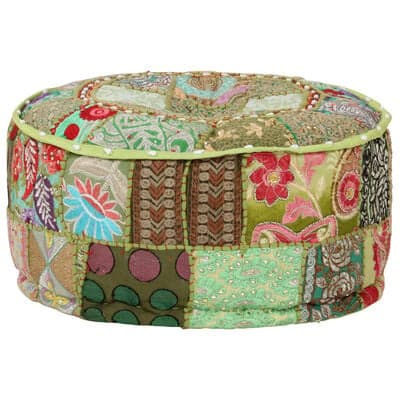 Patchwork-puf rund grøn | 40x20 cm | bomuld | håndlavet