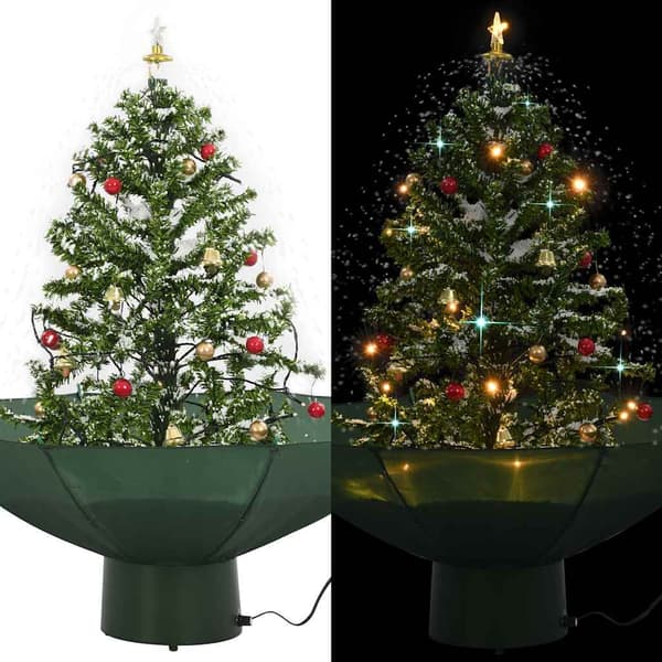 Julepynt indendørs 75 cm | grøn gran | snefald | belysning | paraplyfod