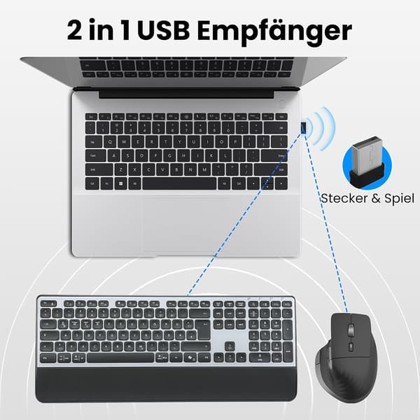 Computerpakke mus tastatur | støjsvag | LED-lys | trådløs forbindelse
