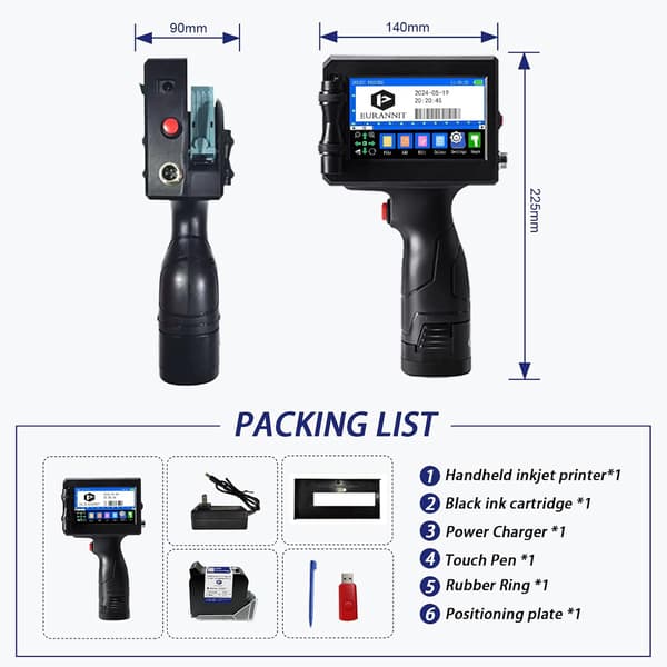 Håndholdt inkjetprinter 2,5 cm | Sort blæk | E15-1 | Dato og QR-kode