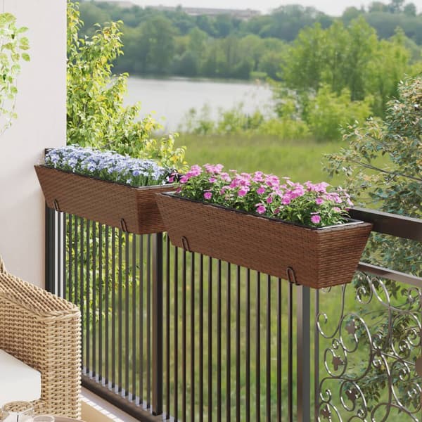 Balkonkasser 2 stk. | polyrattan | brun | til altangelænder