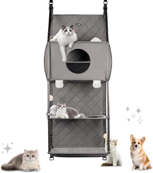 Väggklösträd katt | 4 plan | dörrmonterad | vertikal klösmöbel