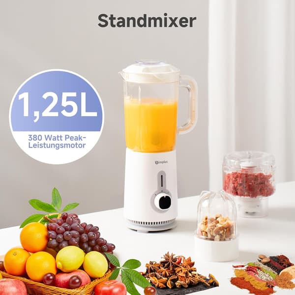 Foodprocessor til smoothies & kød | 1,25L, 500ml & 300ml | 3 hastigheder | Rustfri design