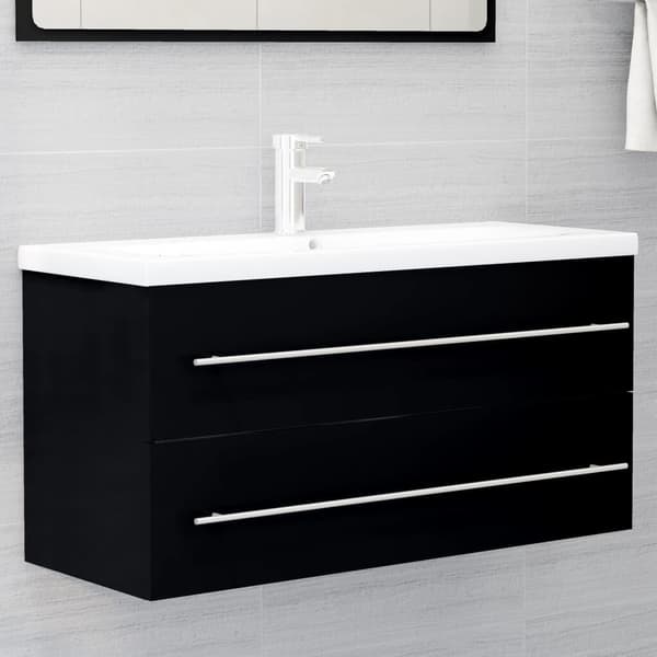 Vaskeskab sort 100x38,5x48 cm | konstrueret træ | 1 skuffe