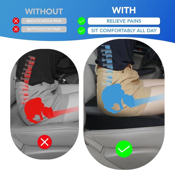 Bilsædepude ergonomisk | hukommelsesskum | sort læder | 4D-mesh