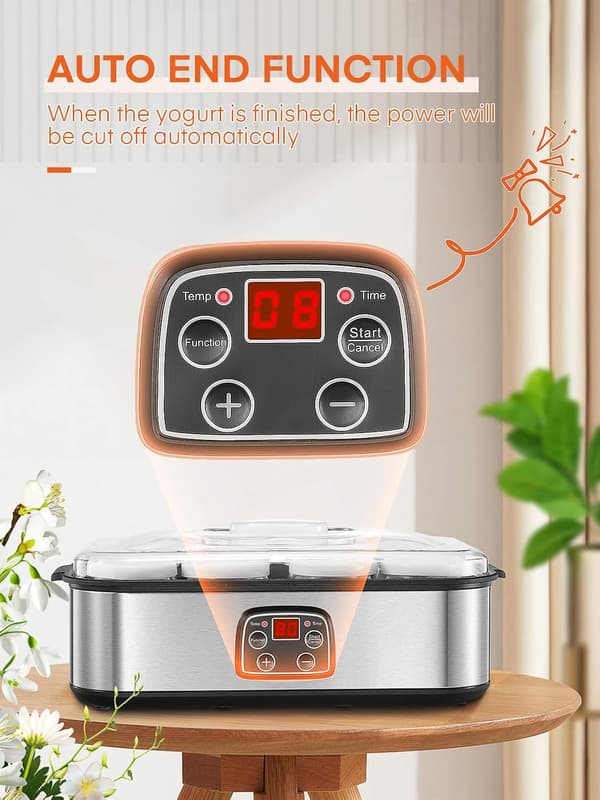 Yoghurtmaskin med 8 glasburkar | 1440 ml | LCD-display | timer | hemmabruk