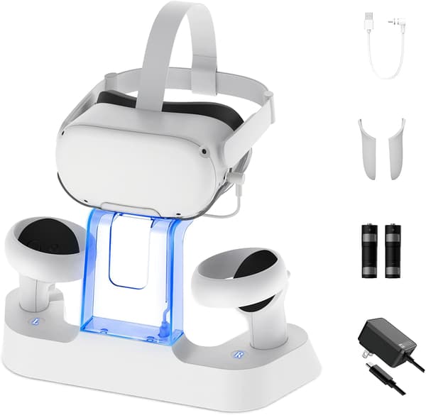 Dockningsstation VR-headset | vit | snabbladdning | batterier | Oculus Quest 2