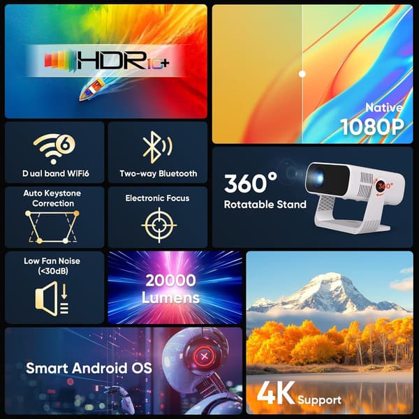 Projektor Full HD | sort | 200 tommer | Android 11 | WiFi 6