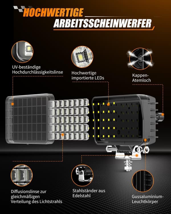 Arbejdslys LED 6 tommer | rektangulær | 70W | 10000LM | bred lysstråle