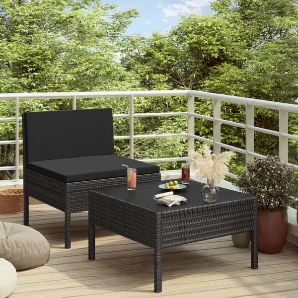Udemøbler sæt | sort | polyrattan | 2 dele | inkl. hynder
