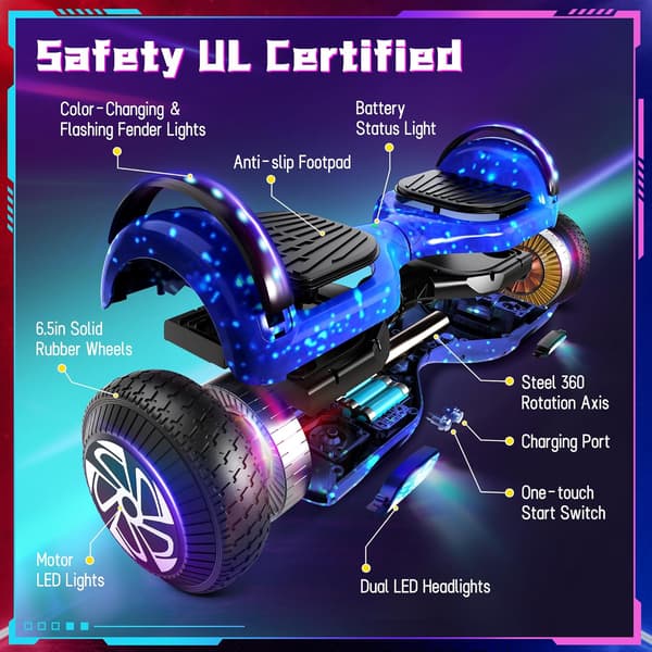 Hoverboard 6.5" | Bluetooth | LED-lys | Starry Night Blue | Oplyste motorer