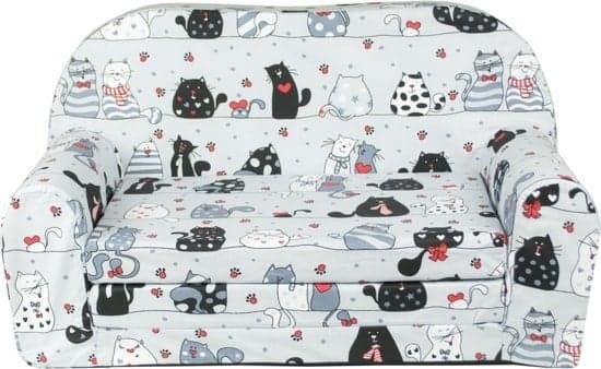 Lekrumsmöbel barn | Grå katter | 85cm x 60cm | Utfällbar soffa | Gästsäng