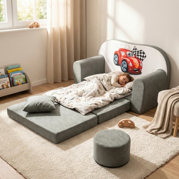 Bäddsoffa barn | grå | 170x100x8 cm | bomull | gästbädd