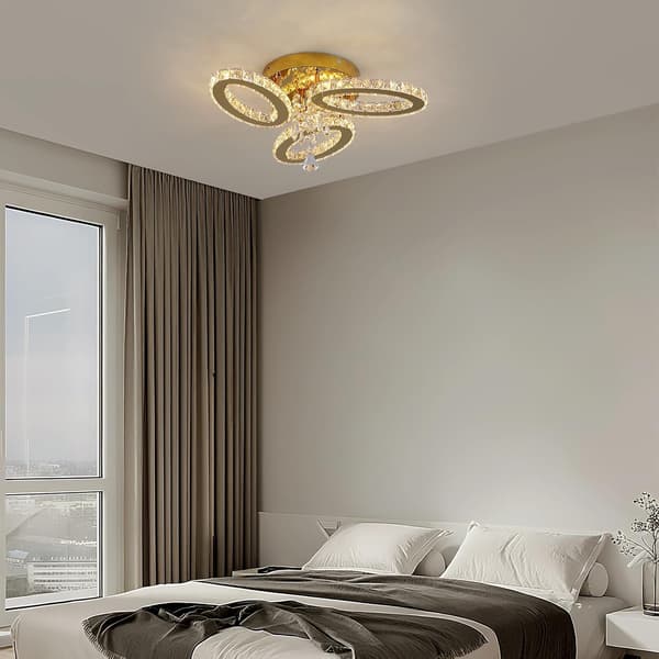 Kristallampe 3 ringe | guld | 48x22cm | LED-belysning