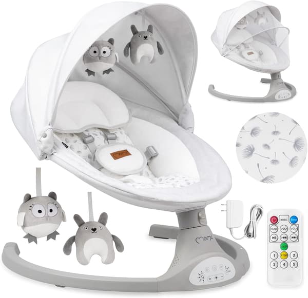 Elektrisk babysitter grå | hopfällbar | Bluetooth | 9 kg kapacitet