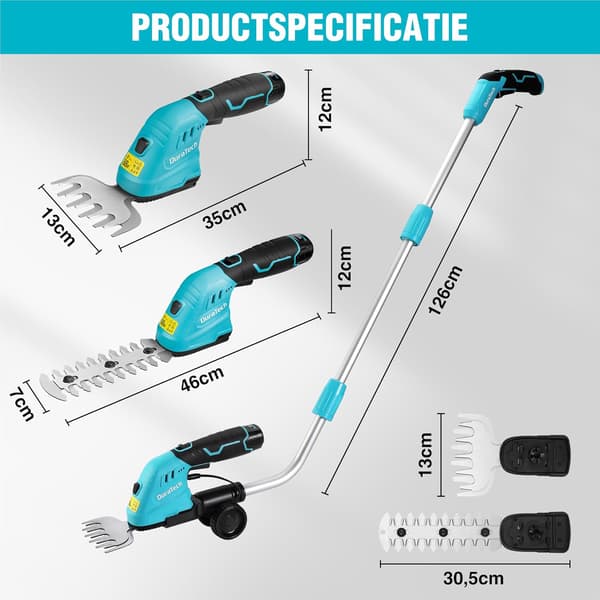 Grässax 12V 2-i-1 | häcktrimmer | teleskopskaft | 2Ah batteri | laddare