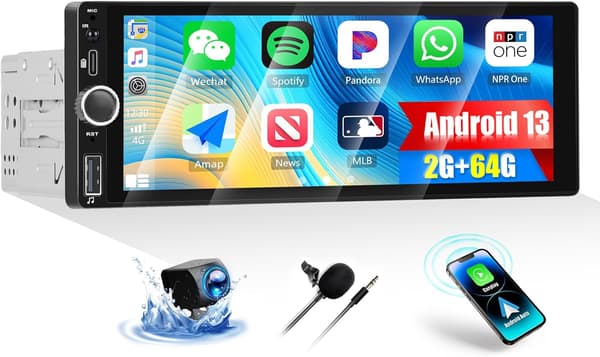 Multimedieafspiller bil | 6,86-tommer display | 1-DIN | Android 13 | CarPlay | Android Auto