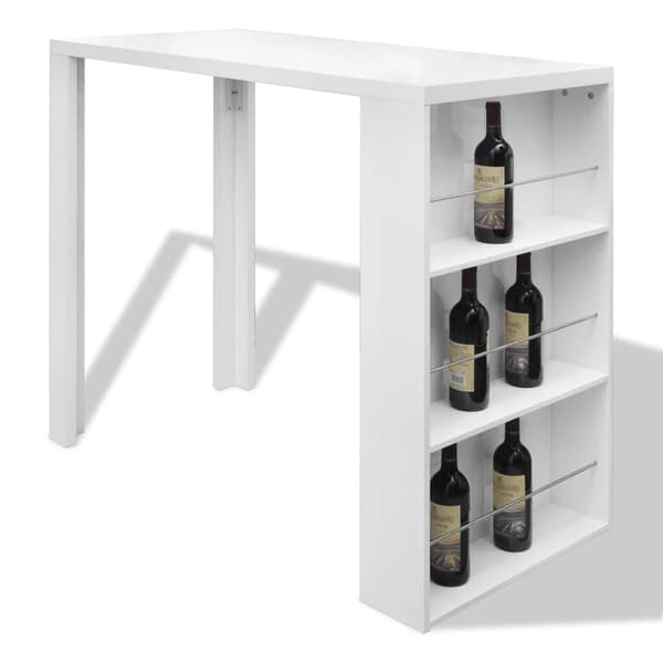 Högbord för kök | Vit MDF | integrerad vinförvaring | 3 hyllplan