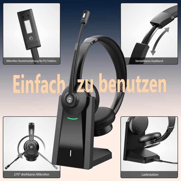 Trådlöst headset | Svart | Mikrofon | Bluetooth | PC och kontorsbruk