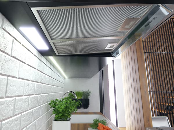Emhætte underbygning sort | 3 hastigheder | 280 m³/t | LED