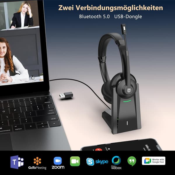 Trådlöst headset | Svart | Mikrofon | Bluetooth | PC och kontorsbruk