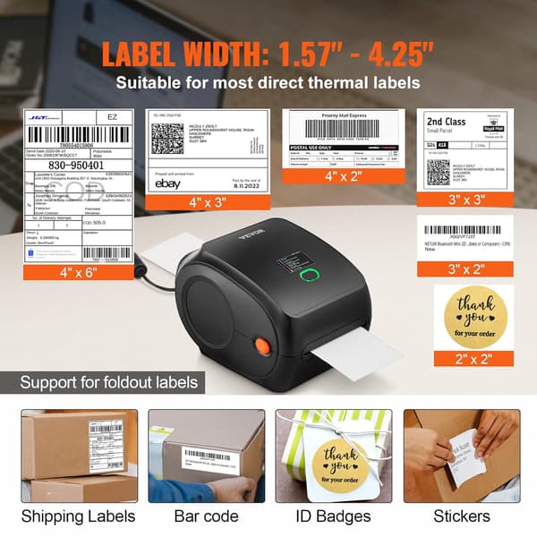 Kontorprinter til labels | Bluetooth | 300 dpi | USB | 150 mm/s | 4x6