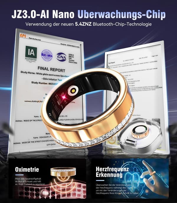 Fitnessring med trådlöst laddningsfodral | 2025-modell | Android/iOS | Silver