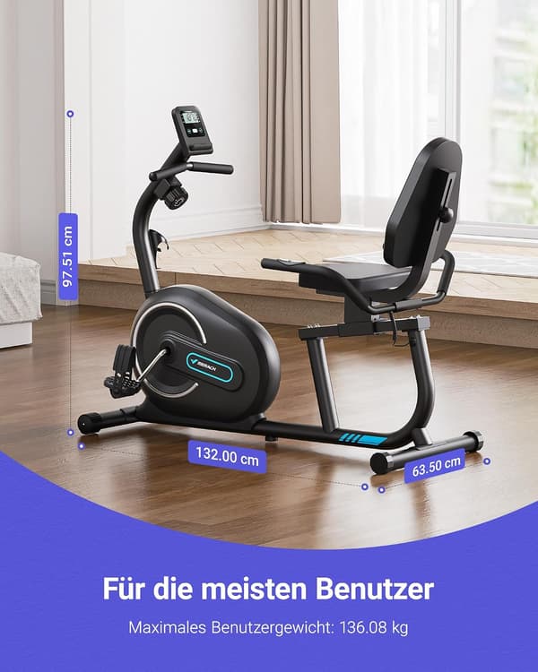 Recumbent motionscykel | 8 modstandsniveauer | Bluetooth | LCD-skærm | pulssensor