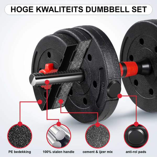 Hantelset 30 kg | justerbart | svarta viktskivor | komposit | styrketräning
