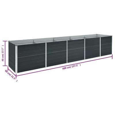 Planteringslåda galvaniserat stål | 400x80x45 cm | antracit | rektangulär