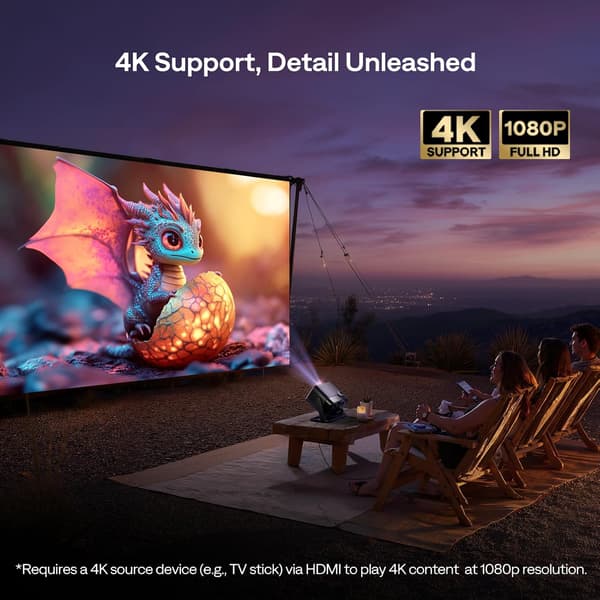 Smart projektor 4K-understøttelse | Google TV | 500 ANSI Lumen | 20W Dolby Audio