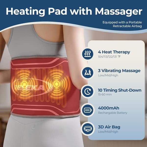 Rygbind opvarmet | 3D-luftpudemassage | vibrationsfunktion | 152 cm | 4 varmeniveauer