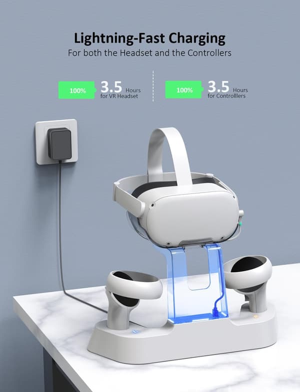 Dockningsstation VR-headset | vit | snabbladdning | batterier | Oculus Quest 2