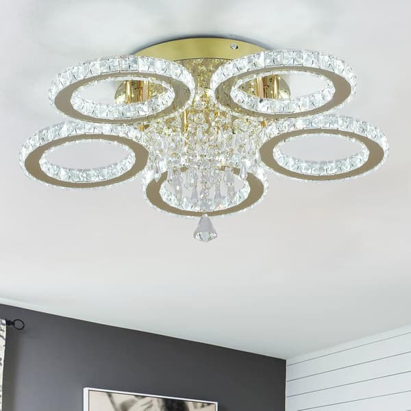 Kristallampe 3 ringe | guld | 48x22cm | LED-belysning