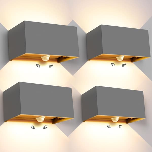 Utomhusbelysning vägg 4-pack | 20W | Rörelsesensor | Varmvit 3000K | IP65 | Grå