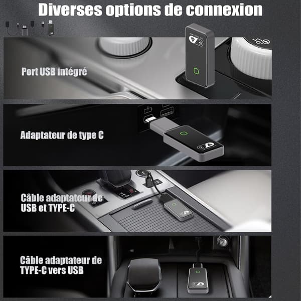 USB-adapter til trådløs CarPlay & Android Auto | 2-i-1 dongle | multimediesystem